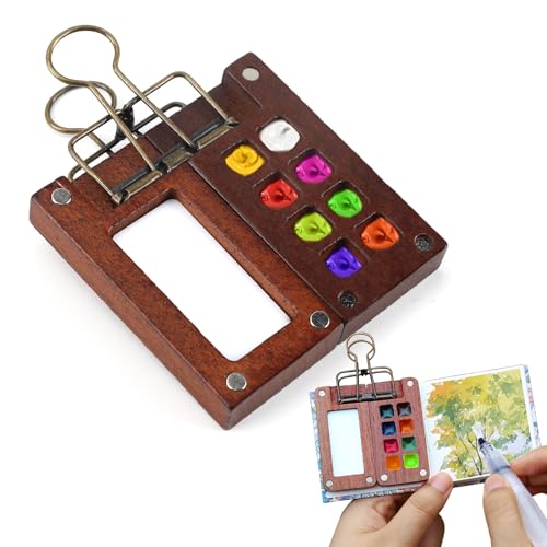Mini-Aquarellpalette aus Holz, Wet Palette, für Aquarell, Gouache, Acrylmalerei, Palette zum Malen Aquarellfarben-Set von Vidacharmy