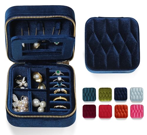 Vidifina Reise-Schmuckkästchen – marineblauer Samt-Organizer, verstellbare Fächer für Halsketten, Ringe, tragbare Luxus-Reise-Schmuckschatulle für Frauen, geschenkwürdiges Design von Vidifina