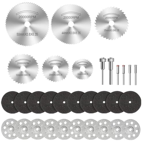 32 PCS Trennscheiben Set, mit 10 Diamant, 10 Harz und 6 HSS Kreissägeblättern für Rotationswerkzeuge, Zubehör für Holz, Kunststoff, Metall, Stein und Glas, Ideal für DIY-Projekte und Profis 32 PCS Trennscheiben Set, mit 10 Diamant, 10 Harz und 6 HSS Kreissägeblättern für Rotationswerkzeuge, Zubehör für Holz, Kunststoff, Metall, Stein und Glas, Ideal für DIY-Projekte und Profis von Vidsmow