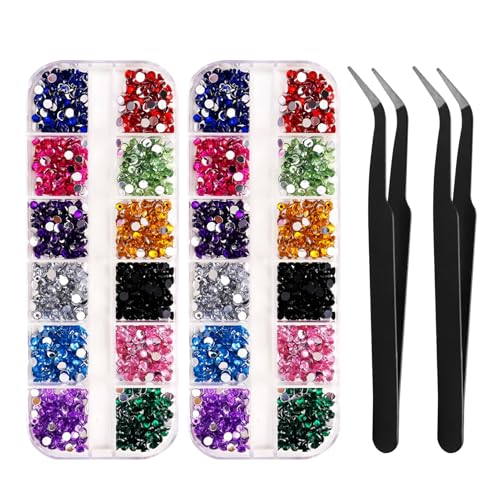 Nagel-Edelsteine, flache Rückseite, Kristall-Strasssteine in 3 Größen, mit Pinzette für Nagelkunst, Gesichtsdekoration, Basteln, DIY-Beauty-Zubehör für Maniküre, Festival-Make-up, Kleidung, Scrapbook von Vidsmow