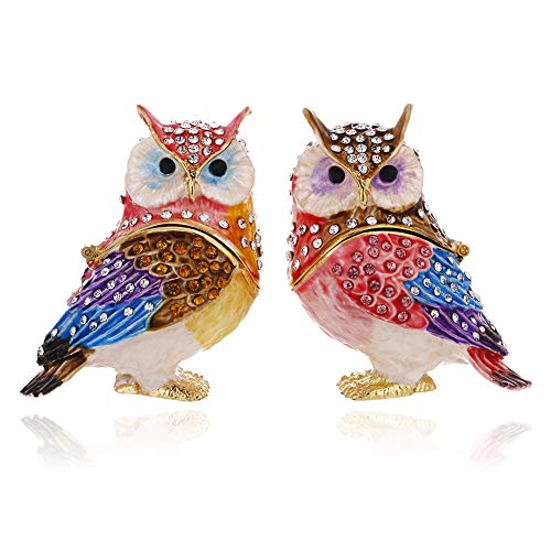 Handbemalte Schmuckschatulle für Paare, Eulen-Design, aufklappbar, emailliert, einzigartige Mini-Ring-Ohrringe, Schmuck-Organizer, Vintage-Aufbewahrung, Figur, Andenken, Heimdekoration (Paar Eule) von Vie jeune