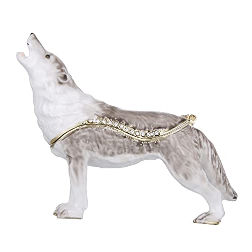 Handbemalte Emaille-Schmuckkästchen, heulender Wolf, aufklappbare Schmuckschatulle, einzigartiger Mini-Ring-Halsketten-Organizer, klassische Schmuckaufbewahrung, Figur, Sammlerstück, Andenken, von Vie jeune