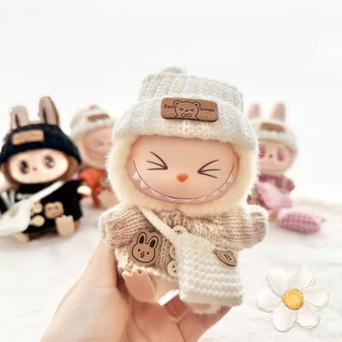 Labubu Kleidung,bubu dudu,Mini Kuscheltier Kleidung,Kleidung, Hüte, Accessoires,für 17 cm große Labubu Puppe (Beige) von Viechoes