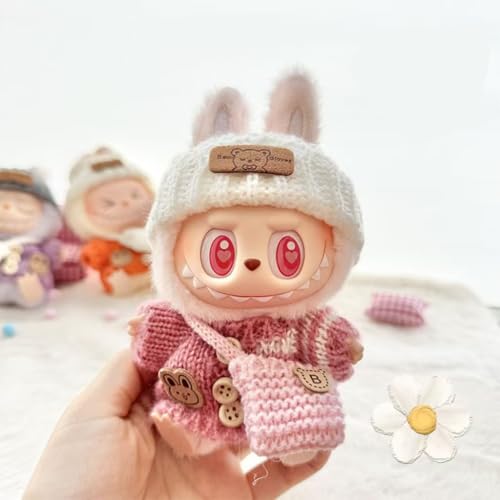 Labubu Kleidung,bubu dudu,Mini Kuscheltier Kleidung,Kleidung, Hüte, Accessoires,für 17 cm große Labubu Puppe (Pink) von Viechoes