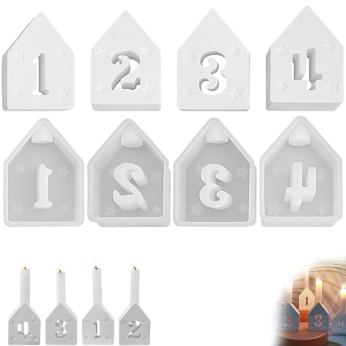 Vieshoes Silikonform Kerzenhalter - 4 Stück Gießform Mini Häuser Mit Zahlen - Haus Kerzenhalter Gießformen von Viechoes