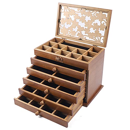 6 Schicht Holz Schmuckkasten, Retro Große Schmuckschatulle Schmuckkoffer Aufbewahrungsbox Display 30 * 19 * 25cm von Vielrosse