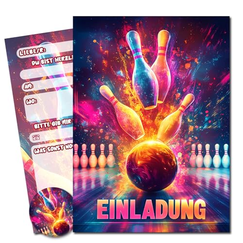 Vielucks® 15 x Filmgenre Einladungskarten - DIN A6 - Original - mit Aufkleber,Einladungskarten Kindergeburtstag Mädchen Junge,Geburtstagseinladungen,Party deko,Einladung Einschulung (Bowling) von Vielucks