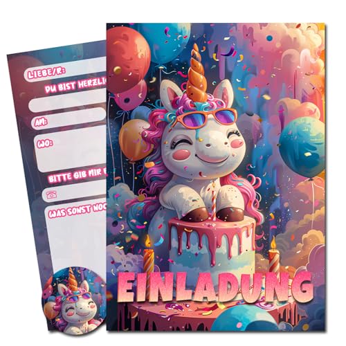 Vielucks® 15 x Filmgenre Einladungskarten - DIN A6 - Original - mit Aufkleber,Einladungskarten Kindergeburtstag Mädchen Junge,Geburtstagseinladungen,Party deko,Einladung Einschulung (Einhorn) von Vielucks