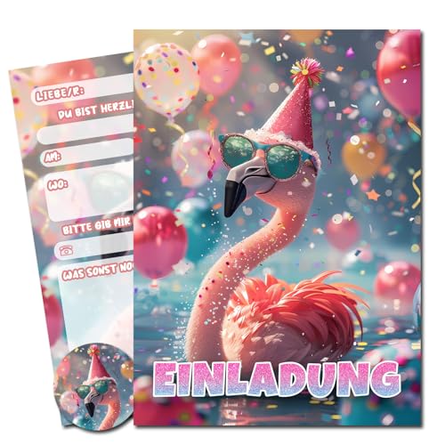 Vielucks® 15 x Filmgenre Einladungskarten - DIN A6 - Original - mit Aufkleber,Einladungskarten Kindergeburtstag Mädchen Junge,Geburtstagseinladungen,Party deko,Einladung Einschulung (Flamingo) von Vielucks
