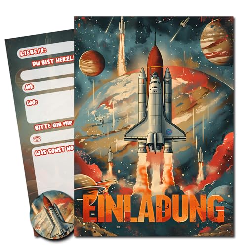 Vielucks® 15 x Filmgenre Einladungskarten - DIN A6 - Original - mit Aufkleber,Einladungskarten Kindergeburtstag Mädchen Junge,Geburtstagseinladungen,Party deko,Einladung Einschulung (Rakete) von Vielucks