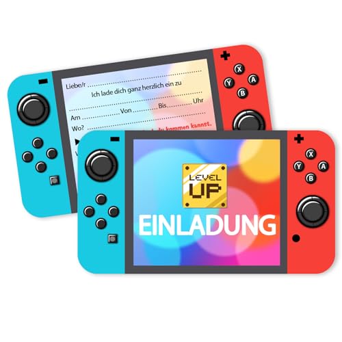 Vielucks® 15 x Gaming Einladungskarten - DIN A6 - Original,Einladungskarten Kindergeburtstag Junge Mädchen, Geburtstagseinladungen,Gaming Konsolen Zocker Party deko,Thema Partyspiel (SW) von Vielucks