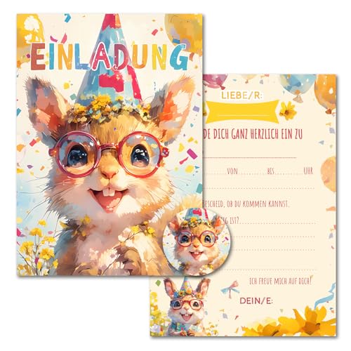 Vielucks 15 x Aquarell Einladungskarten -DIN A6- Original - mit Aufkleber,Einladungskarten Kindergeburtstag Mädchen Junge,Geburtstagseinladungen,Party deko,Einladung Einschulung (Eichhörnchen) von Vielucks