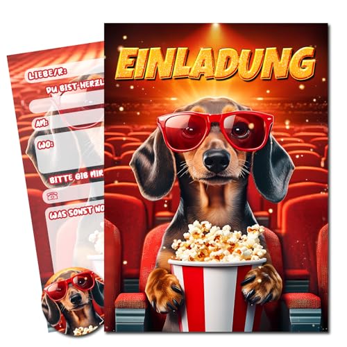 Vielucks 15 x Filmgenre Einladungskarten -DIN A6- Original - mit Aufkleber,Einladungskarten Kindergeburtstag Mädchen Junge,Geburtstagseinladungen,Party deko,Einladung Einschulung (Hund) von Vielucks