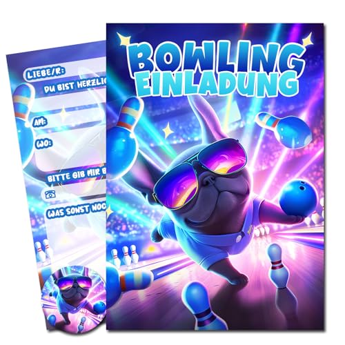 Vielucks 15 x Filmgenre Einladungskarten -DIN A6- Original - mit Aufkleber,Einladungskarten Kindergeburtstag Mädchen Junge,Geburtstagseinladungen,Party deko,Einladung Einschulung (Shar Pei-Bowling) von Vielucks