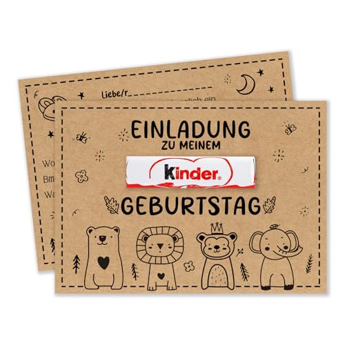 Vielucks 15 x KINDER Einladungskarten - Kraftpapier - Original - DIN A6,Kreativität Einladungskarten Kindergeburtstag Junge Mädchen,Geburtstagseinladungen,Partyeinladungen,Party Karten (Tier) von Vielucks