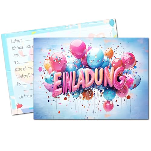 Vielucks 15 x Original Graffiti Einladungskarten -DIN A6,Einladungskarten Kindergeburtstag Junge Mädchen,Geburtstagseinladungen,Partyeinladungen,Einschulung Einladungskarten,Party deko (Ballon) von Vielucks