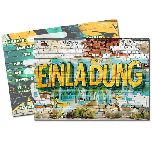 Vielucks 15 x Original Graffiti Einladungskarten - DIN A6,Einladungskarten Kindergeburtstag Junge Mädchen,Geburtstagseinladungen,Partyeinladungen,Einschulung Einladungskarten,Party deko (Wand) von Vielucks