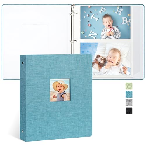 Vienrose Fotoalbum Selbstklebend, 3-Ring-Design, Leinendecke, 20 Blatt/40 Seiten, für Fotos 10x15, 13x18, 18x24 cm (Blau) von Vienrose