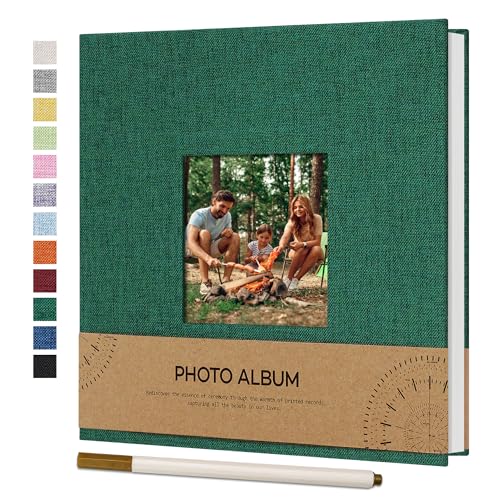 Vienrose Fotoalbum Selbstklebend Einkleben 10x15 Klein Leinen Photo Album mit 40 Weißen Seiten, Hochzeit Jahrestag Geburtstag Fotoalben mit Einem Kugelschreiber, 17x18cm, Dunkelgrün von Vienrose
