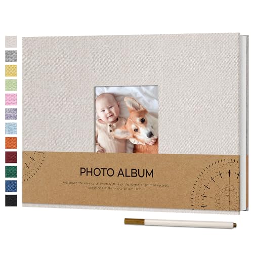 Vienrose Fotoalbum Selbstklebend Einkleben 10x15 Klein Leinen Photo Album mit 40 Weißen Seiten, Hochzeit Jahrestag Geburtstag Fotoalben mit Einem Kugelschreiber, 21,5x30cm, Beige von Vienrose