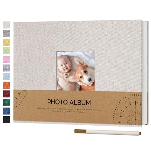 Vienrose Fotoalbum Selbstklebend Einkleben 10x15 Klein Leinen Photo Album mit 60 Weißen Seiten, Hochzeit Jahrestag Geburtstag Fotoalben mit Einem Kugelschreiber, 21,5x30cm, Beige von Vienrose