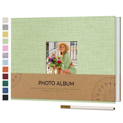 Vienrose Fotoalbum Selbstklebend Einkleben 10x15 Klein Leinen Photo Album mit 60 Weißen Seiten, Hochzeit Jahrestag Geburtstag Fotoalben mit Einem Kugelschreiber, 21,5x30cm, Grasgrün von Vienrose