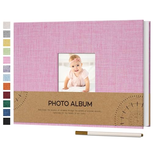 Vienrose Fotoalbum Selbstklebend Einkleben 10x15 Klein Leinen Photo Album mit 60 Weißen Seiten, Hochzeit Jahrestag Geburtstag Fotoalben mit Einem Kugelschreiber, 21,5x30cm, Rosa von Vienrose