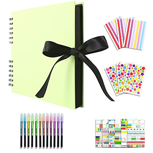 Vienrose Fotoalbum Zum Selbstgestalten 28,5 x 21 cm DIY Fotobuch 80 Seiten Seidenband Bastelpapier Album für 160 10x15 Fotos Baby Familie Valentinstag Geburtstag Jahrestag Geschenk Grün von Vienrose