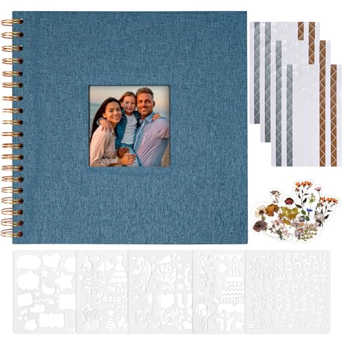 Vienrose Fotoalbum zum Selbstgestalten 20,5 x 20,5 cm, Leinen Fotoalbum mit 40 Weißen Seiten, Leeres Kraftpapier, DIY Scrapbook Spiralalbum Set für Babys, Familien, Hochzeiten, Jahrestag, Navy blau von Vienrose