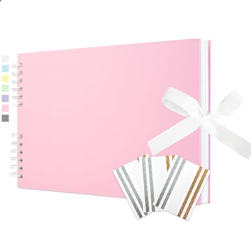 Vienrose Fotoalbum zum Selbstgestalten und Einkleben 21,5 x 29 cm, DIY Scrapbook Album mit 100 weißen Seiten für 200 10x15 Fotos, Spiralalbum für Baby, Hochzeit und Geburtstag, Rosa von Vienrose