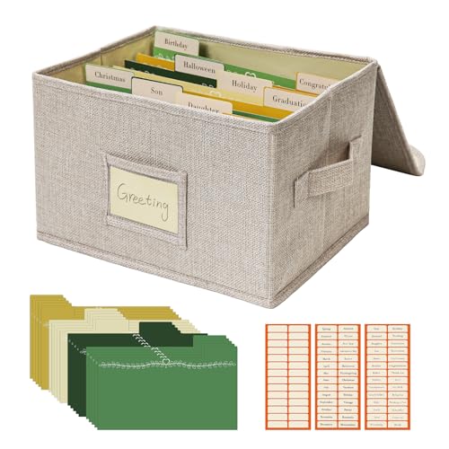 Vienrose Grußkarten-Organizer, Aufbewahrungsbox mit 20 Herausnehmbaren Trennwänden, 84 Selbstklebenden Etiketten, Perfekt für Fotos, Umschläge, Scrapbooking, Papier, Aufkleberhalter, 1 Packung, Beige von Vienrose