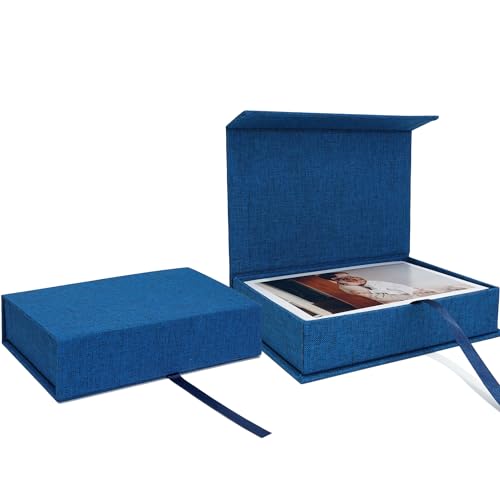 Vienrose Photo Storage Box 4x6, Fotoaufbewahrungsbox 10x15 cm, Foto Organizer aus Leinen, Aufbewahrungs- und Erinnerungsbox für Fotos, Bilder, Postkarten, Geschenkbox für Andenken, Keepsakes Marine von Vienrose