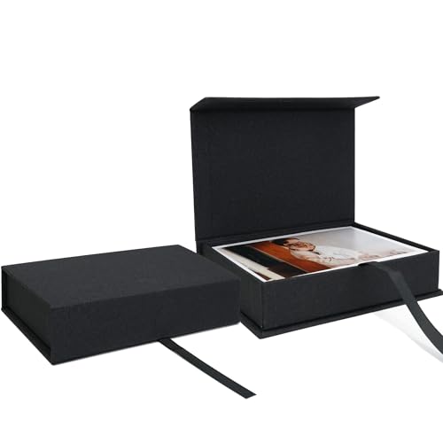Vienrose Photo Storage Box 4x6, Fotoaufbewahrungsbox 10x15 cm, Foto Organizer aus Leinen, Aufbewahrungs- und Erinnerungsbox für Fotos, Bilder, Postkarten, Geschenkbox für Andenken, Keepsakes Schwarz von Vienrose