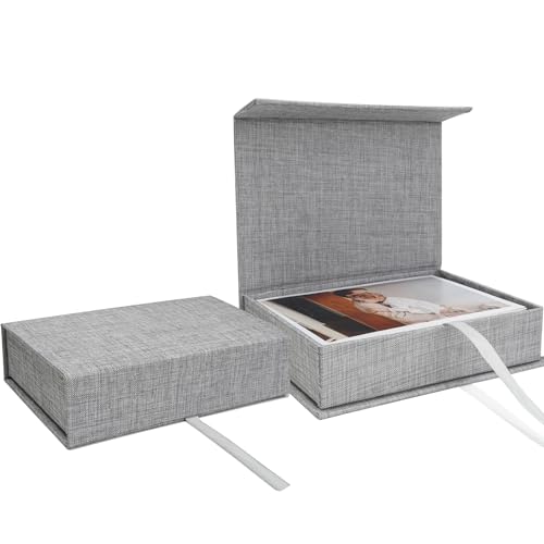 Vienrose Photo Storage Box 5x7, Fotoaufbewahrungsbox 12,7 x 17,8 cm, Foto Organizer aus Leinen, Aufbewahrungs- und Erinnerungsbox für Fotos, Postkarten, Geschenkbox für Andenken, Keepsakes Grau von Vienrose