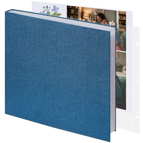Vienrose Scrapbook 22 x 28 cm Großes Fotoalbum mit 3 Ringen Leineneinband DIY Scrapbook mit 30 Blättern Plastikhüllen 60 Seiten Blanko Weiße Innenseiten für Hochzeit Geburtstag Baby Reisen Blau von Vienrose