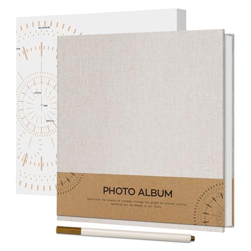 Vienrose Selbstklebend 10x15 Fotoalbum Einkleben und zum Selbstgestalten Klein Leinen Photo Album mit 40 Weißen Seiten, Hochzeit Fotoalben mit Einem Kugelschreiber, 17x18cm, Beige von Vienrose