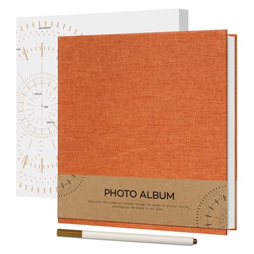 Vienrose Selbstklebend 10x15 Fotoalbum Einkleben und zum Selbstgestalten Klein Leinen Photo Album mit 40 Weißen Seiten, Hochzeit Fotoalben mit Einem Kugelschreiber, 17x18cm, Orange von Vienrose