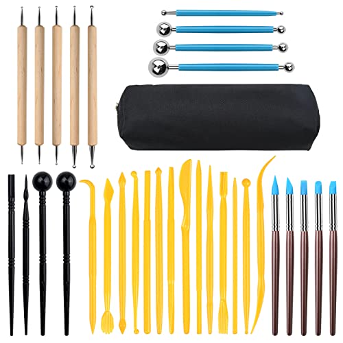 Viesap Modellierwerkzeug, 33Stück Polymer Clay Tools, Pottery Tools, töpferei Set, modellierwerkzeuge Circular Clay Loch Cutters Ball Stylus Dotting Tools töpferei Keramik,für Skulptur,Profis,Anfänger von Viesap