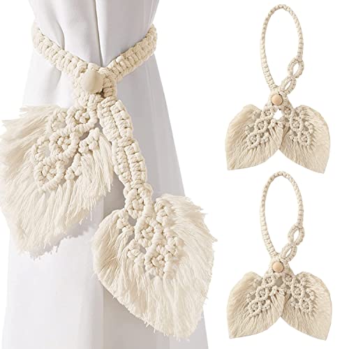 Vifoulal 2 Pack Boho Gardinenhalter Natürlicher Baumwolle, Seilvorhang-Raffhalter, Handgefertigt, Zwei Blätter, Gewebter Vorhang, Dekorative Halter für Ländliche Gardinen im Böhmischen Stil (Beige) Vifoulal 2 Pack Boho Gardinenhalter Natürlicher Baumwolle, Seilvorhang-Raffhalter, Handgefertigt, Zwei Blätter, Gewebter Vorhang, Dekorative Halter für Ländliche Gardinen im Böhmischen Stil (Beige) von Vifoulal