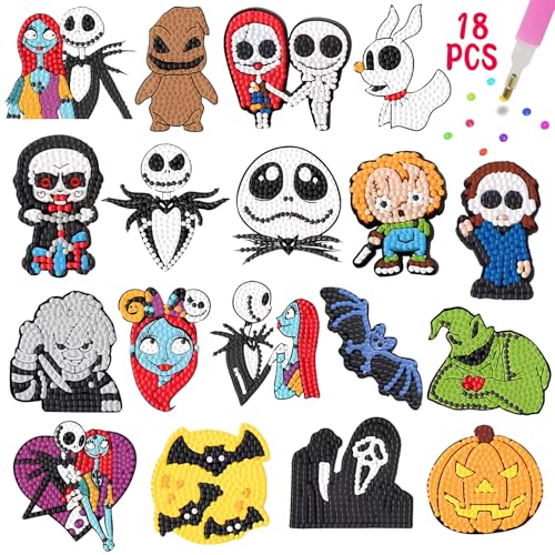 Halloween Diamond Painting Set für Kinder und Erwachsene, 5D Diamant Malerei Kit, DIY Bastelset mit Aufklebern (Halloween-18P) von Viicoor
