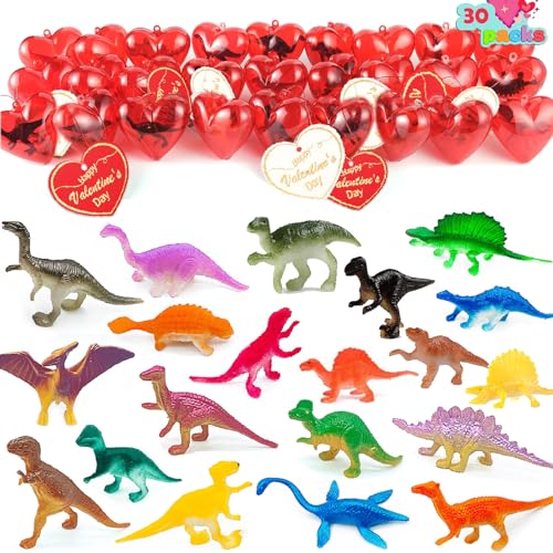 Viicoor Dinosaurier-Valentinstagsgeschenk mit vorgefüllter Herz-Box, 30-teiliges Set, Mini-Dinosaurier für Jungen, Austauschgeschenk, Partytüten, Gastgeschenkfüller, 90 Stück von Viicoor