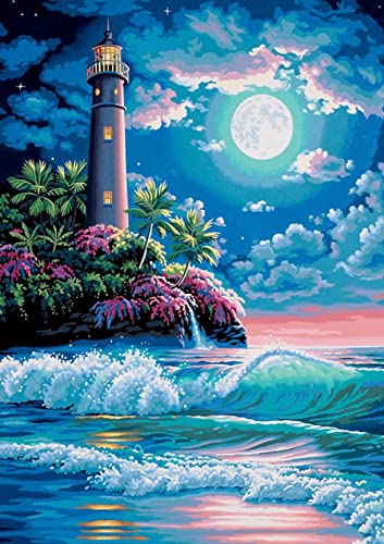 Viiegor DIY 5D Diamond Painting Zubehör Voll Full Set Landschaft, Diamant Painting Bilder Leuchtturm, Stickerei Strass Diamant Malerei Kunsthandwerks Gemälde Wanddekoration 30x40cm von Viiegor