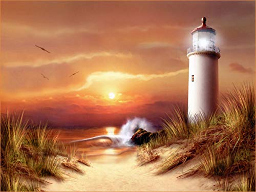 Viiegor Diamond Painting Komplettsets Sonnenuntergang Leuchtturm, Diamant-Stickerei, komplettes Landschaftsbild, Diamantmalerei, Kreuzstich, Diamant, Kunsthandwerk für Zuhause, Wanddekoration, 30 x 40 von Viiegor