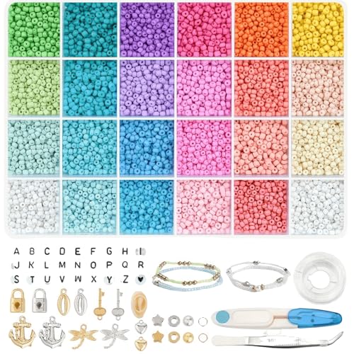 Viitech 12000 Stück 3mm Perlen für Armbänder, DIY Perlen zum Auffädeln mit Buchstabenperlen, Perlen zum Auffädeln Set für Weihnachten Feiertage Geburtstag Belohnungen von Viitech