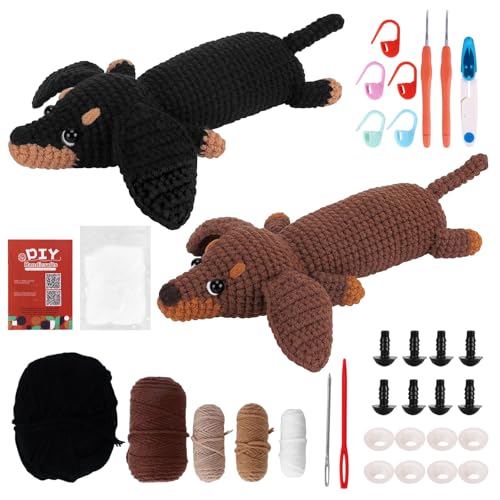 Viitech Häkelset für Anfänger, Komplettes Häkelset Dackel Hund Set mit Garn Haken Nadeln, Stricken für Anfänger Set mit Schritt Video Kreativ Hunde Strickset für Geschenk Viitech Häkelset für Anfänger, Komplettes Häkelset Dackel Hund Set mit Garn Haken Nadeln, Stricken für Anfänger Set mit Schritt Video Kreativ Hunde Strickset für Geschenk von Viitech