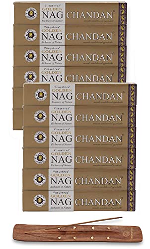 Vijayshree Golden Nag Serie Masala Agarbathi Räucherstäbchen, 12 Stück, 180 g, mit dem Retailers Stick Holder von Easy 4 Save (Nag Chandan) von Vijayshree