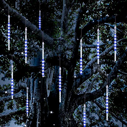 Vikdio Meteorschauer Regen Lichter, 30cm 12 Spiralröhren 360 LEDs Wasserdicht Eiszapfen Fallen für Hochzeit Weihnachten Garten Baum Home Decor, Unterstützung 3 Sätze Anschließen (Blau) von Vikdio