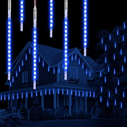 Vikdio Meteorschauer Regen Lichter, 50cm 10 Spiralröhren 540 LEDs wasserdicht Eiszapfen fallen für Hochzeit Weihnachten Garten Baum Home Decor, Unterstützung 3 Sätze Anschließen (Blau) von Vikdio