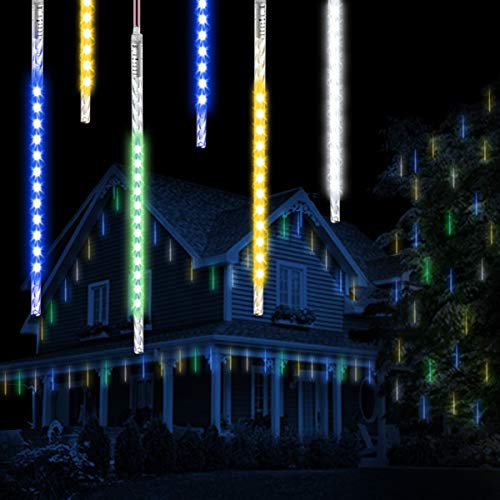 Vikdio Meteorschauer Regen Lichter, 50cm 10 Spiralröhren 540 LEDs wasserdicht Eiszapfen fallen für Hochzeit Weihnachten Garten Baum Home Decor, Unterstützung 3 Sätze Anschließen (Mehrfarbig) von Vikdio