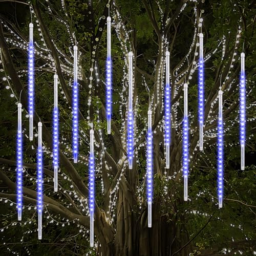 Vikdio Weihnachtslichter für draußen, Meteorschauer Lichter 16 Spiralschläuche 50cm 864 LEDs 5,25m Lit Länge, Wasserdichte Schneefalllichter für Weihnachtsdekoration im Freien Baum Fenster (Blau) Vikdio Weihnachtslichter für draußen, Meteorschauer Lichter 16 Spiralschläuche 50cm 864 LEDs 5,25m Lit Länge, Wasserdichte Schneefalllichter für Weihnachtsdekoration im Freien Baum Fenster (Blau) von Vikdio
